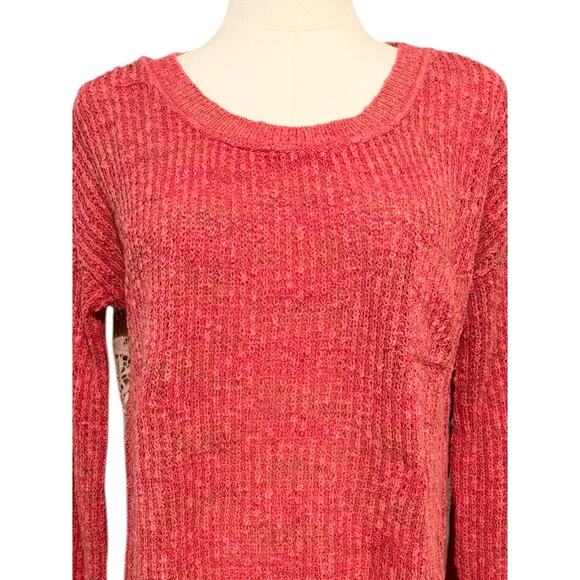 Free People Sweet Jane Crochet Back Pink Strawberry Sweater Oversized Boho Small - Picture 6 of 11